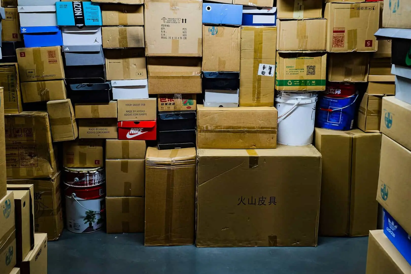 large number of moving boxes