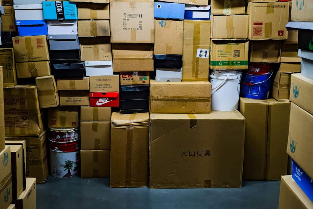 large number of moving boxes